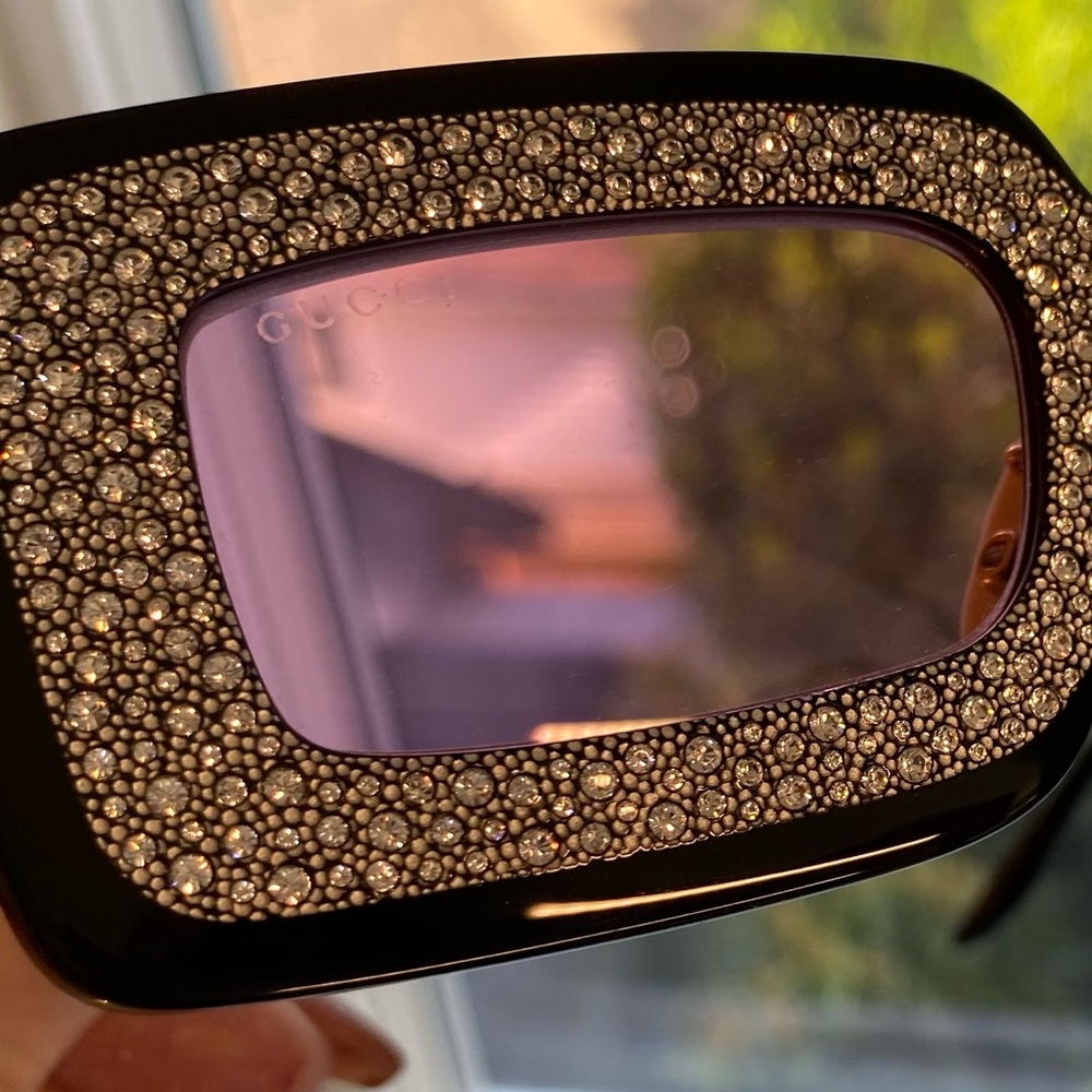 New Gucci Black Embellished Rectangular Frame Sunglasses - Picture 13 of 15